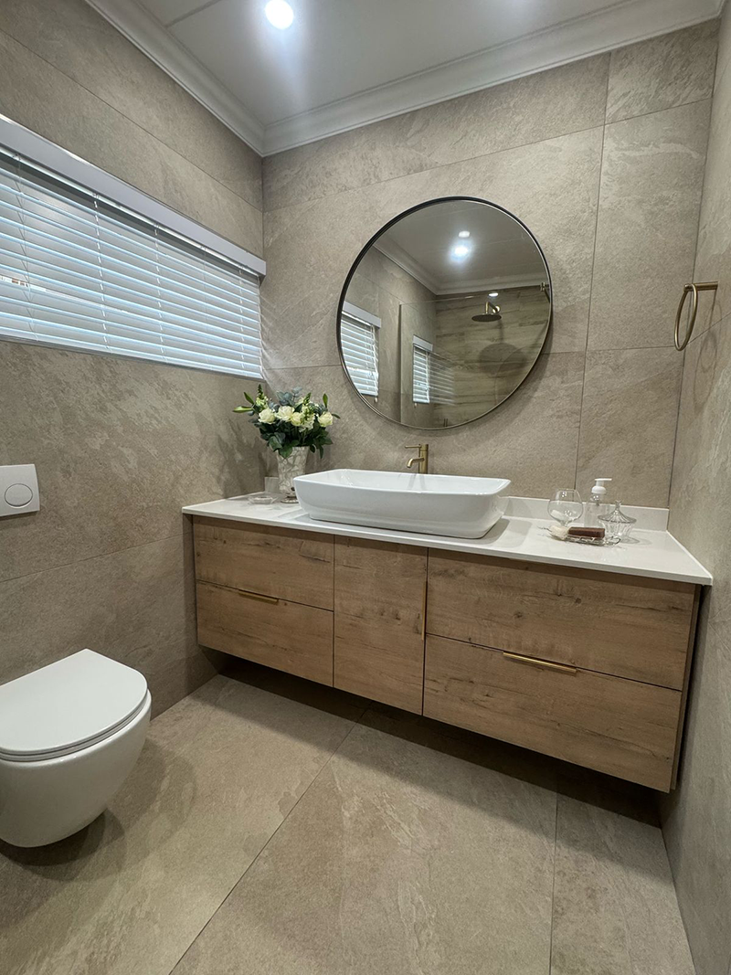 Floating timber vanity and modern bathroom basin
