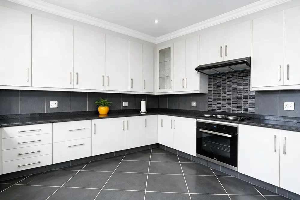 Completed white kitchen renovation by Bathroom Galore