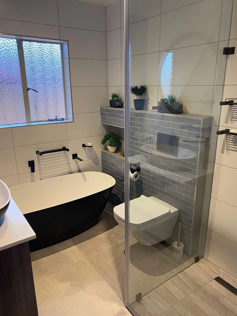 Completed modern bathroom renovation by Bathroom Galore